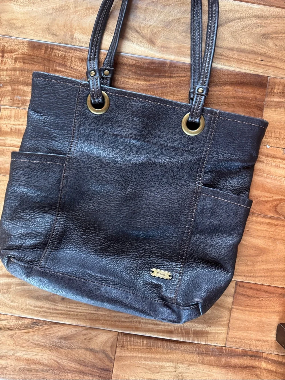 The Sak Dark Brown Leather Tote with Brass Rings